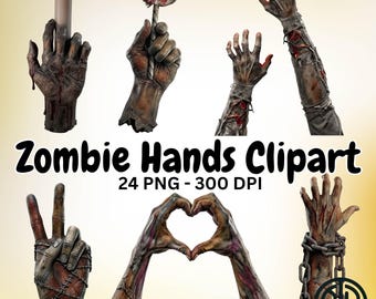 Imágenes prediseñadas de manos de zombi, apocalipsis, paquete de terror de Halloween, gráficos PNG espeluznantes para sublimación, descarga digital, arte grunge, decoración distópica