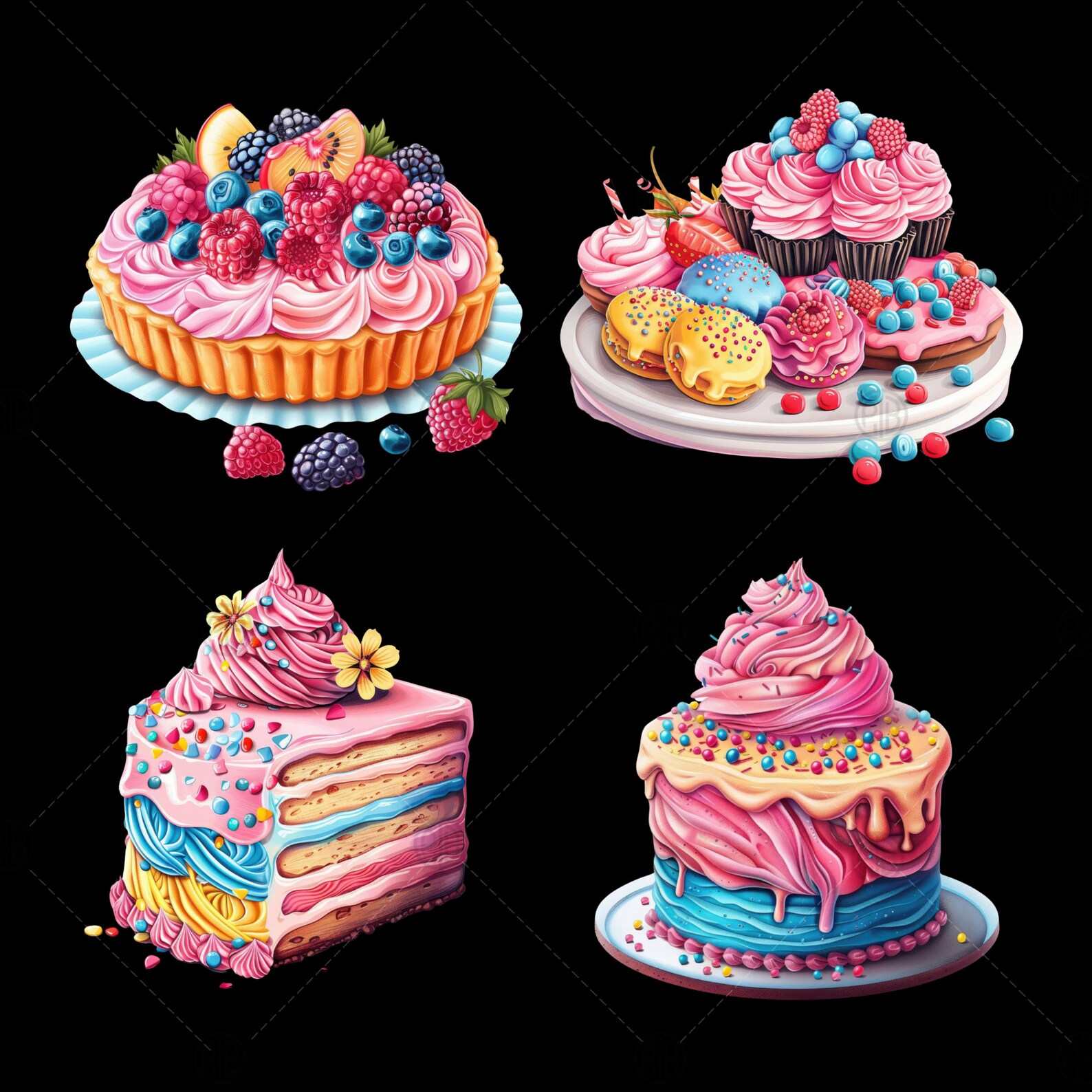 Watercolor Pastel Sweets PNG, Treats Clip Art Portrait, Cupcakes ...