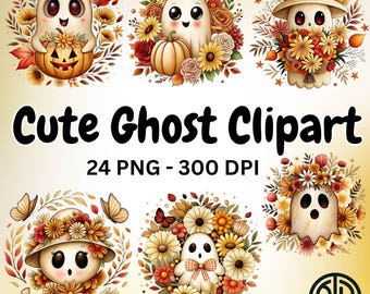 Acquerello carino fantasma PNG tenerità fantasma clipart pacchetto Halloween autunno zucche sublimazione fantasma design set 24 alta qualità