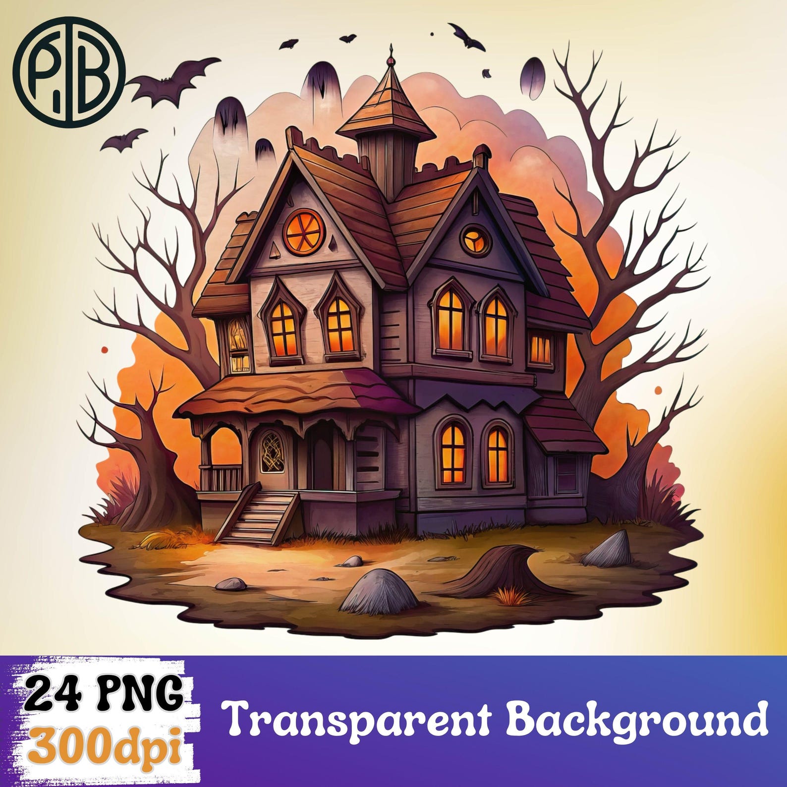 Watercolor Haunted House Mansion PNG Clipart Halloween Spooky Building ...