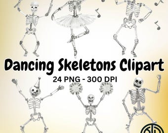Fiesta de baile de esqueletos PNG Esqueletos fantasmales Baile Clipart Paquete de baile de esqueletos de Halloween Sublimación espeluznante retro Lindos huesos fantasmales