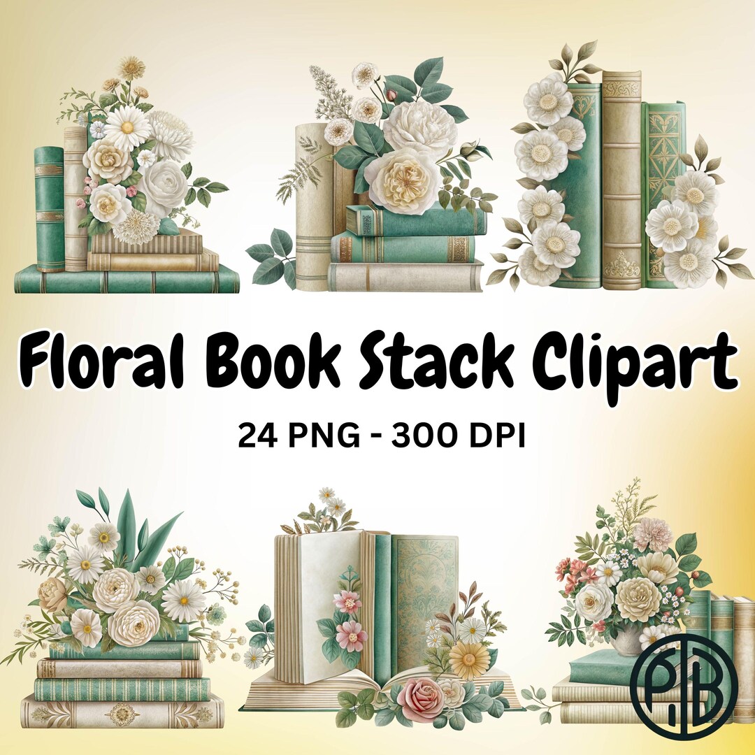 Floral Book Stack PNG Clipart Book Lover Digital Download Vintage ...