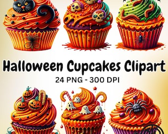 Mini cupcakes de Halloween PNG, adornos falsos, murciélagos, clipart, paquete, espeluznante, digital, lindo, fantasma, calabaza, araña, arte, postre espeluznante