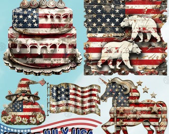 Watercolor 4th of July USA PNG, Independence Day Clip Art, Fourth of July Clipart, 1776 Wall Prints, Patriotic Bundle, Commercial Use