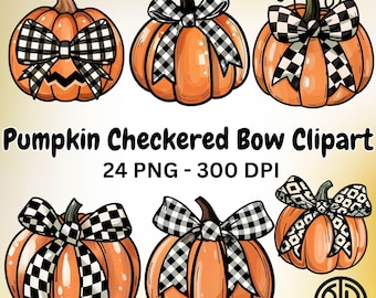 Acuarela Calabaza Cuadros Lazo PNG Otoño Coqueta Halloween Clipart Retro Sublimación Moda Otoño Temporada Espeluznante Arte Digital para Decoración DIY