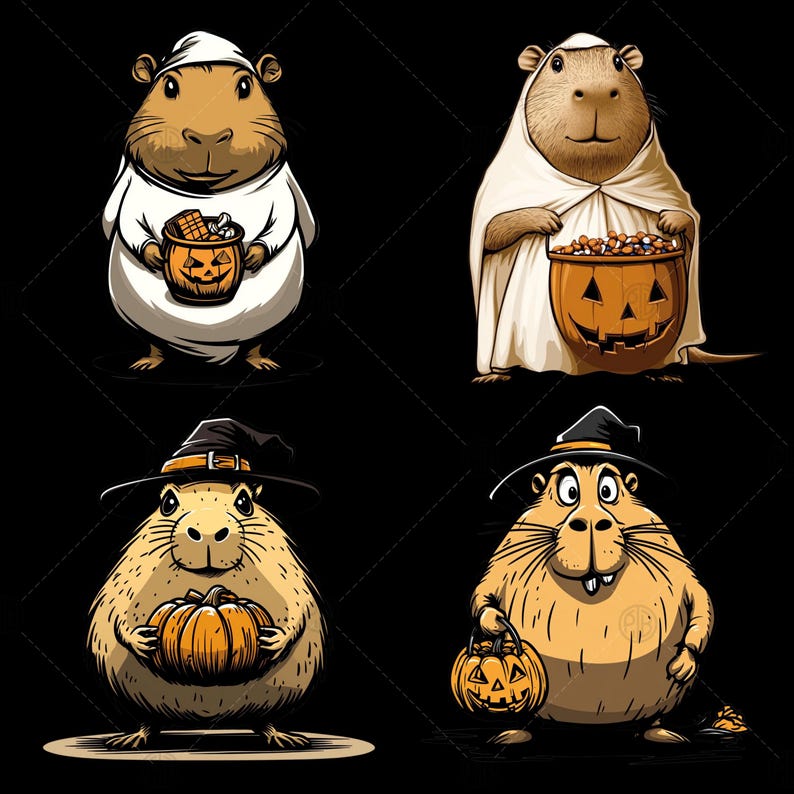 Watercolor Capybara Ghost Halloween PNG, Funny Autumn Clip Art, Cute ...