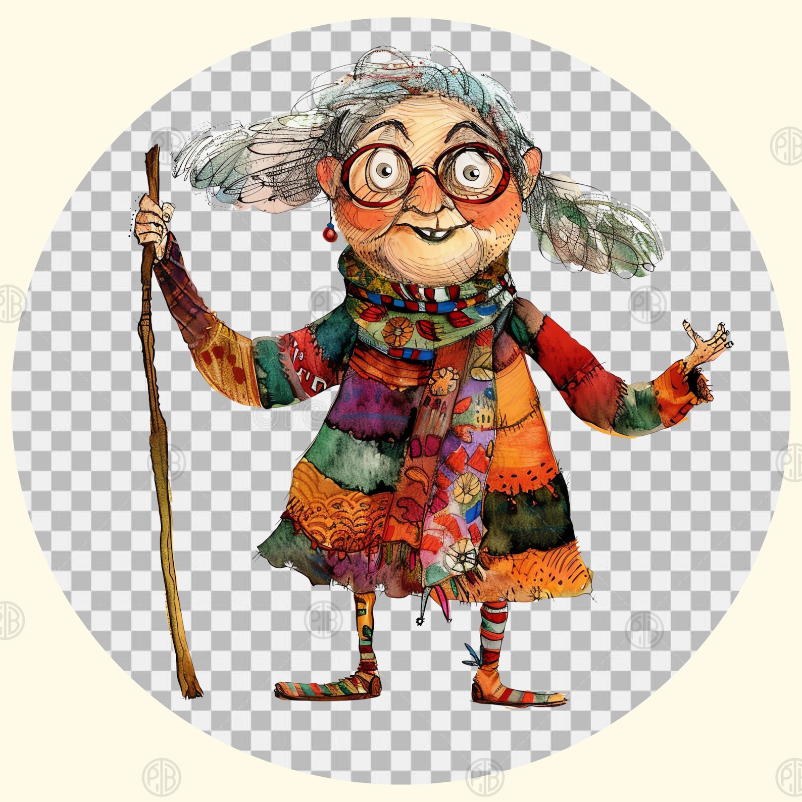 Watercolor Whimsical Old Lady PNG, Cozy Clip Art, Grandma Clipart ...