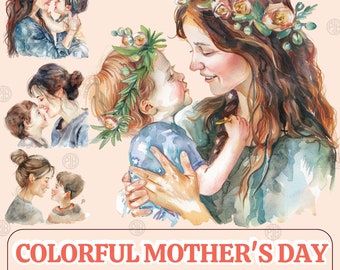 Acuarela colorida Día de la Madre PNG, Lindo Feliz Día de la Madre Clipart, Imágenes Prediseñadas del Día de las Madres, Arte de la pared de mamá, Paquete de mamá mamá