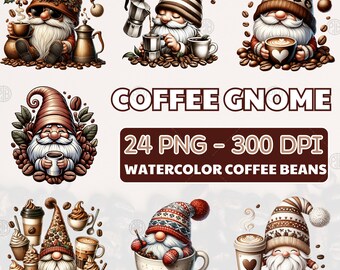 Aquarel koffie kabouter clipart, schattige koffie latte kabouters png, sublimatie koffiebonen, koffieliefhebber bundel, commercieel gebruik voor shirt
