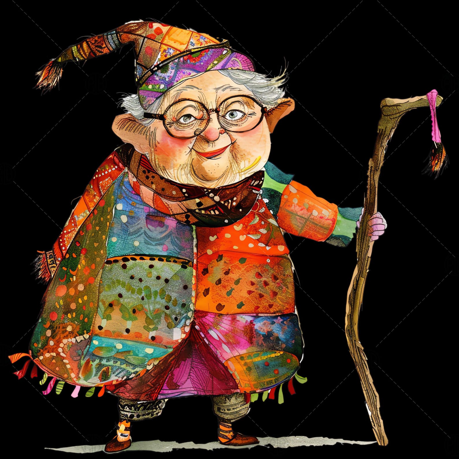 Watercolor Whimsical Old Lady PNG, Cozy Clip Art, Grandma Clipart ...