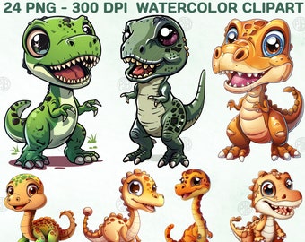 Aquarel cartoon dinosaurus png, schattige baby dinosaurus illustraties, dieren in het wild clipart, jungle muur prints, monsterbundel, commercieel gebruik