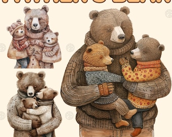 Acuarela Padre Oso PNG, Imágenes Prediseñadas del Día del Padre, Conmovedor Papa Clip Art, Poppa Wall Art, Baba Dad Pop Bundle, Hijo Hija Niños Oso