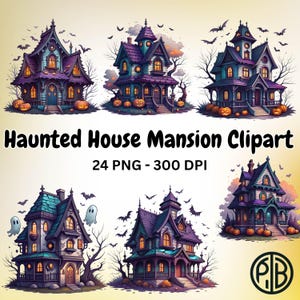 Watercolor Haunted House Mansion PNG Clipart Halloween Spooky Illustration Digital Building Fall Decor Sublimation Art Bundle