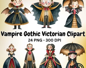 Paquete de imágenes prediseñadas de vestido victoriano gótico de vampiro para Halloween, lindo disfraz vintage para niños, arte para sublimación, fiesta en casa embrujada