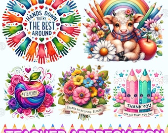 Watercolor Teacher Appreciation PNG, School Clip Art, Education Clipart, Gratitude Wall Prints, Student Illustration Bundle, Commercial Use