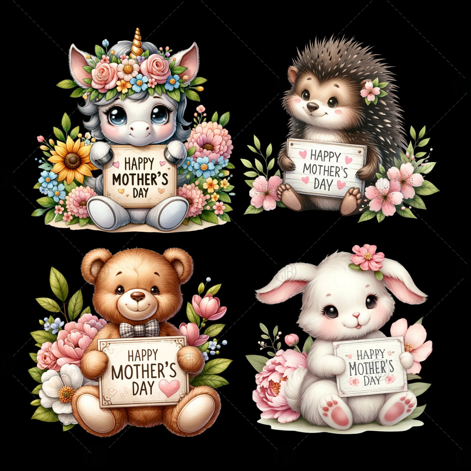 Watercolor Mothers Day Animals PNG, Cute Happy Mother's Day Clipart ...