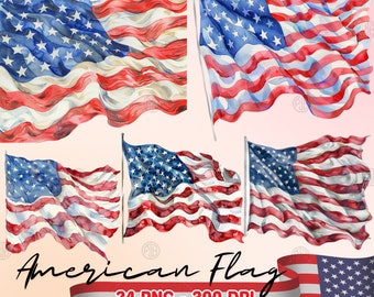 Bandera americana de acuarela PNG, retrato de imágenes prediseñadas patrióticas, pinturas de imágenes prediseñadas, impresiones de arte de pared de banderas de EE. UU., paquete de ilustración del 4 de julio