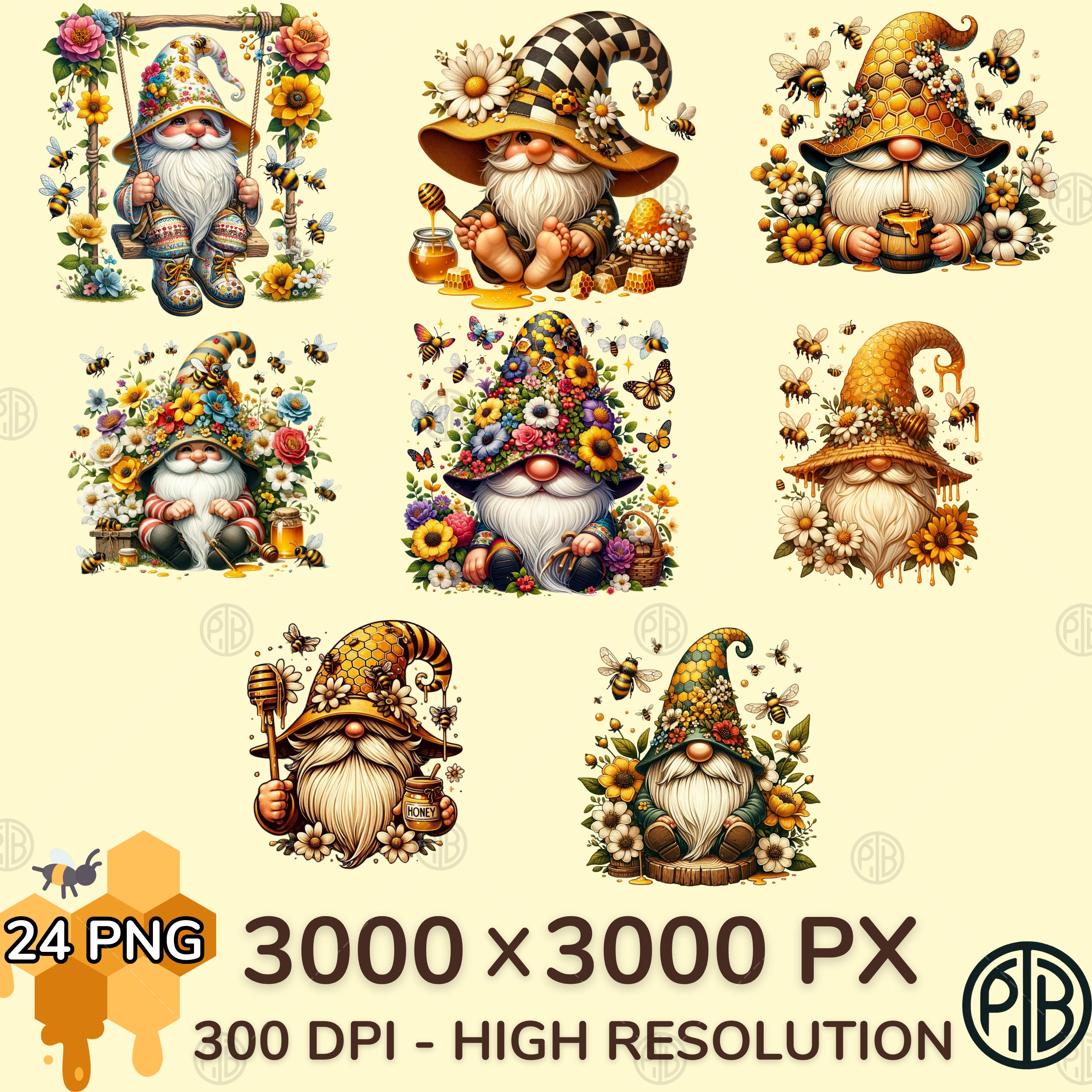 Watercolor Flower Bee Gnome Clipart, Cute Gnomes With Flowers PNG ...