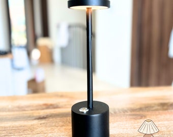 Moderne zwarte platte bureaulamp, led-nachtkastjelamp, aluminium led-snoerloos licht dineren, charmant boho-kamerdecor