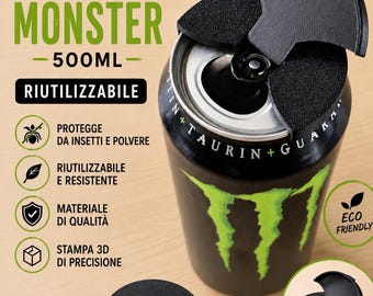 Tapa reutilizable Monster de 500 ml | Tapa protectora para bebidas energéticas.