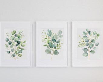 3 Eucalyptus Picture Set | Instant Download | Minimalist Wall Art | Wall Decor for Living Room, Office, Dining Room, Watercolor