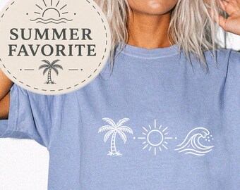 Palm Sun Wave Comfort Colors 1717 Shirt | Beach Vibes Tee | Summer Vacation Graphic T-Shirt