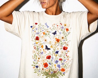 Vintage Wildflower Shirt, Comfort Colors 1717 Floral Tee, Cottagecore Botanical T-Shirt, Floral Graphic Tee for Women