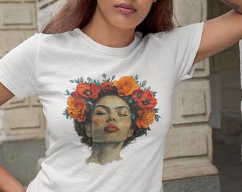 Frida Kahlo Vintage Aesthetic Shirt | Feminist Art Lover Gift | Retro Graphic Tee for Women & Men | Artist Portrait Floral Boho