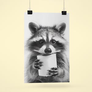 Funny raccoon poster cute raccoon with toilet paper – humorous wall decoration for bathroom & guest toilet – gift idea for animal lovers