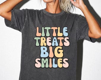 Little Treats Big Smiles Comfort Colors 1717 Shirt – Retro Graphic Tee for Coffee Lovers & Sweet Treat Fans