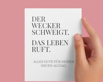 Farewell card "The alarm clock is silent. Life calls." | Postcard or folded card A6 Minimalist card for retirement, new beginnings & farewells
