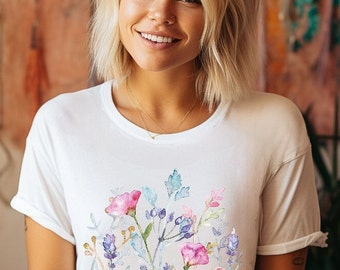 Prairie fleurie - T-shirt femme | Mesdames | fleurs | Cadeau de la fête des Mères | anniversaire | Floral fait à la main | millésime | Cadeau d'anniversaire | Momie