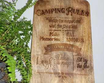 Dekoholzbrett "Camping Rules"