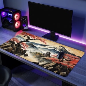 Japanische Malerei Schreibtischmatte, Mausmatte, Schreibtischunterlage, Gaming Matte, rutschfeste Schreibtischmatte, Schreibtischzubehör, Gaming Geschenk, japanische Tischmatte