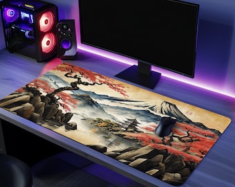 Japanese Painting Desk Mat, Mouse Mat, Desk Pad, Gaming Mat, Anti-Slip Desk Mat, Desk Accessories, Gaming Gift, Japanese Table Mat