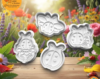 Ladybug Cookie Cutter Set - Cute Garden Ladybird, Flower, and Leaf Designs - 3D Printed Fondant & Dough Mold for Garden Parties