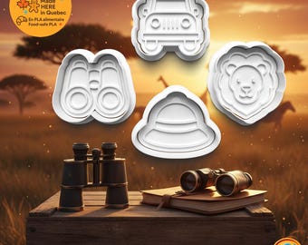 Safari themed Cookie Cutter Set (4 pieces) - lion, off-road jeep, binoculars, safari hat