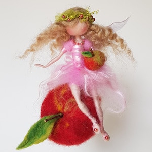 OOAK Apple Fairy Mobile Angel Fairy Elf Needle Felted Waldorf Inspired