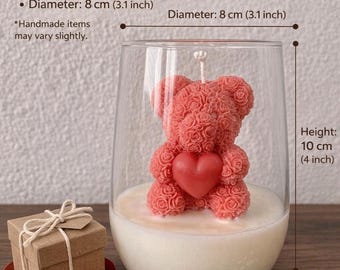 Personalized Teddy Bear Candle Favors – Handmade Home Decor-Guest Gift- Romantic Heart Detail