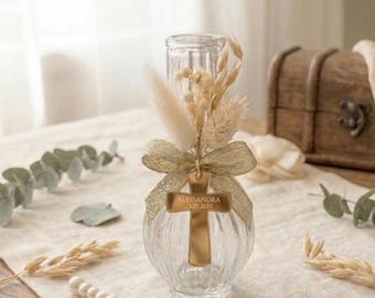 Personalized Holy Water Crystal Empty Glass Bottle Favor - Baptism– Christening Keepsake - Religious Wedding Gift