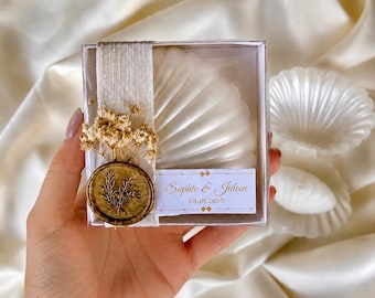 Personalized Sea Shell Handmade Candle Favors,Oyster Box, Pearl Decor