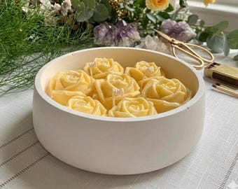 Handmade Rose Candle Set, Stone Bowl Candle Gift