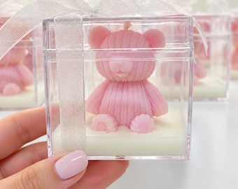Personalized Teddy Bear Candle, Christening Keepsake, Baptism Souvenir, Newborn Gift, Pink Nursery Decor