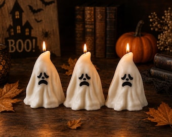 Set of 3 Ghost Candles, Soy Wax Halloween Decor, Spooky Fall Home Decor