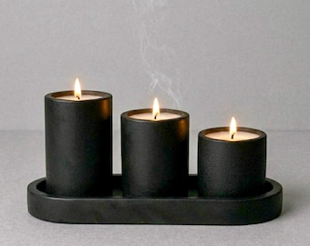 Handmade Cast Ceramic Candle Holder Set, Soy Wax Candles, Modern Home Decor Gift