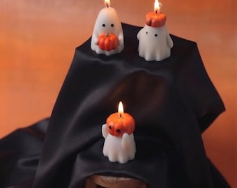Ghost Pumpkin Trio, Handmade Soy Wax Decor, Fall Home Accent, Halloween Gift