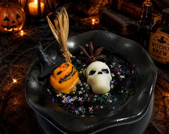 Halloween Cauldron Gel Candle, Skull Pumpkin Decor, Gothic Witch Brew Home Fragrance