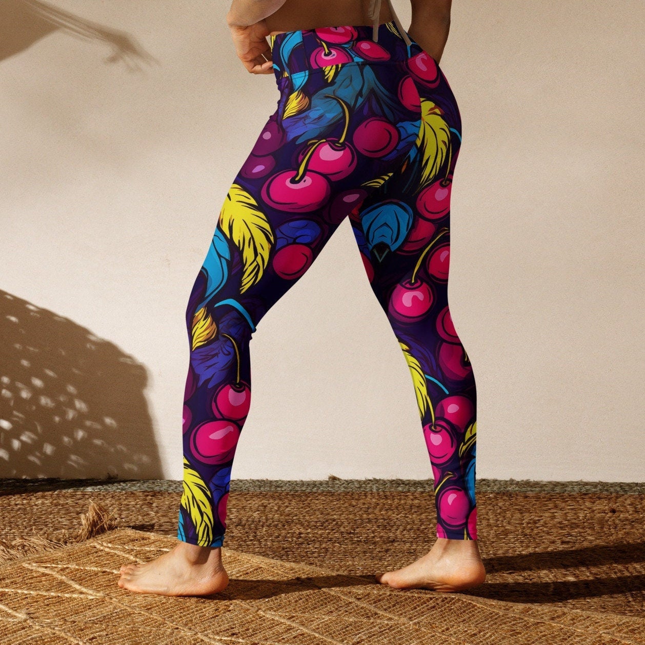Cherry Blossom Recycled Leggings With Pockets All-over Cherry Blossoms Print  Leggings Sizes 2XS 6XL 
