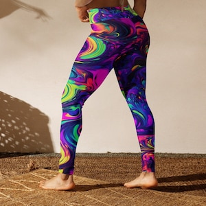 Cyber Fancy Dress Leggings NEON UV Leggings In Pink, Yellow, Orange, Green - Rave, Halloween, Cyber Fancy Dress Pink Tutus - Foto 4