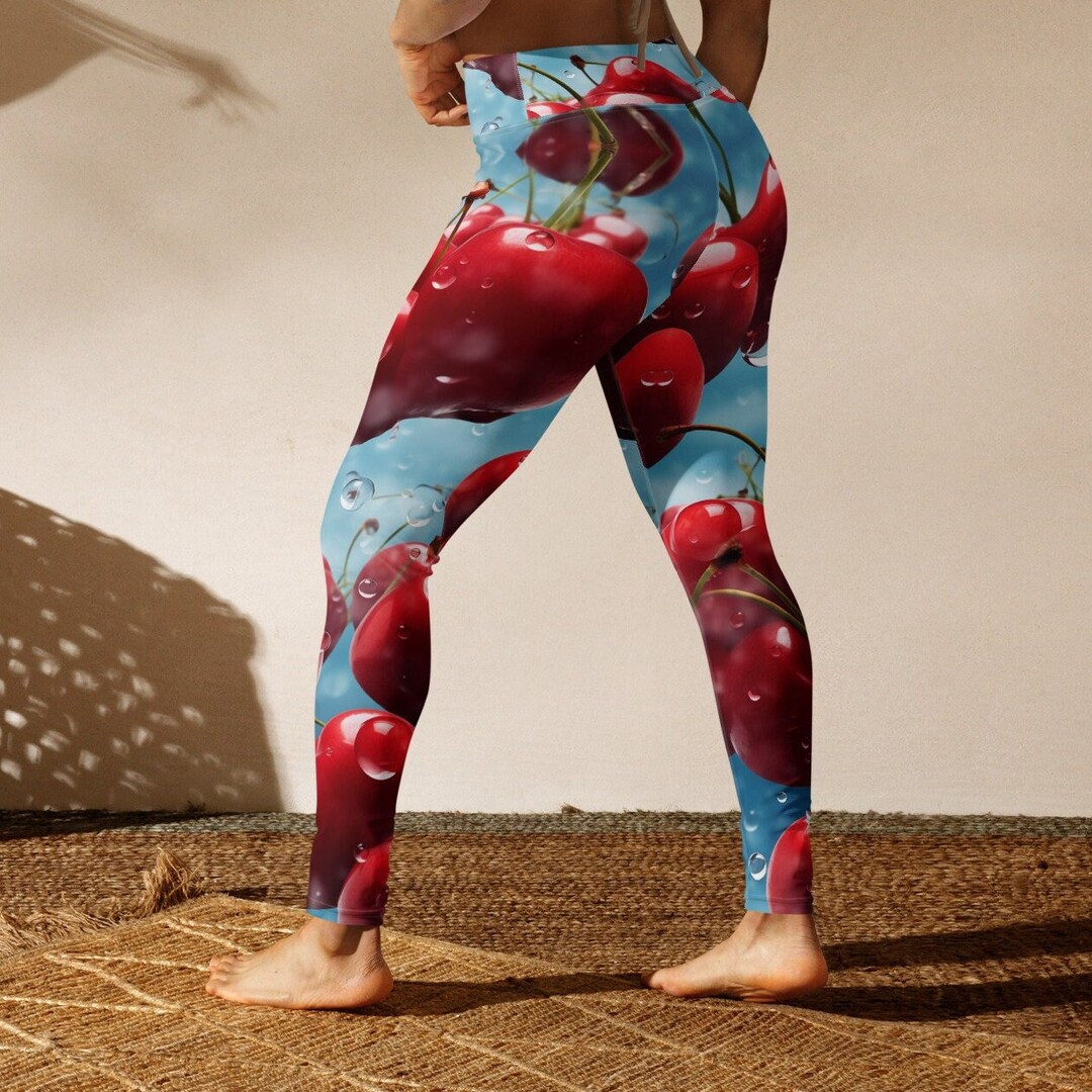 Pastel Cherry Leggings / Fruit Print Leggings Cherry Yoga Pants Cherry ...